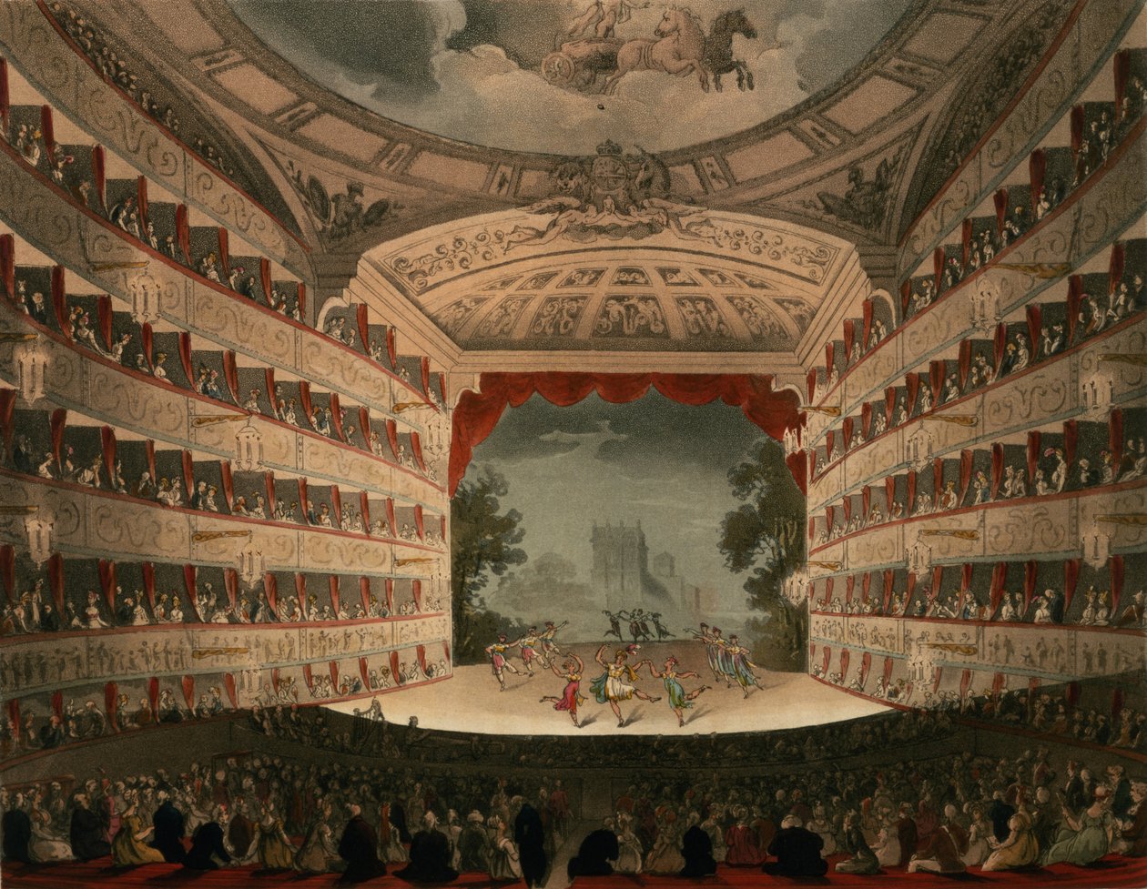 Nowy Teatr Covent Garden, 1810, z "Mikrokosmosu Londynu" Ackermanna (akwatinta) autorstwa Pugin and Rowlandson