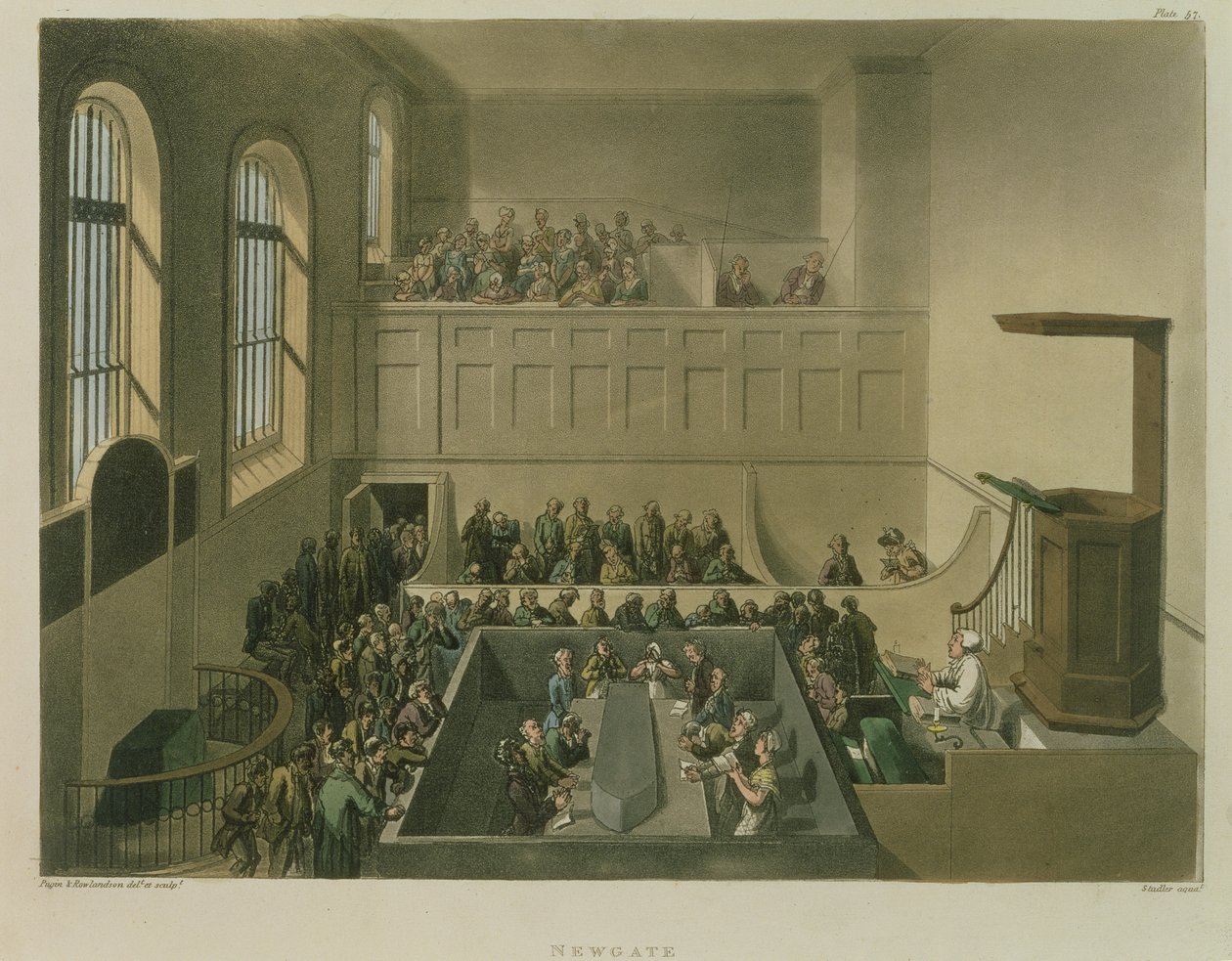 Kaplica Newgate, rytowana przez Josepha Constantine Stadlera (fl.1780-1812) wyd. R. Ackermann, 1809 (akwatinta) autorstwa Pugin and Rowlandson