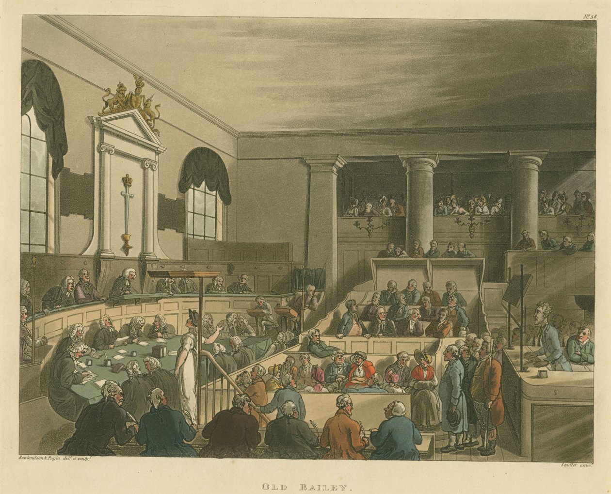 Old Bailey, 1809 (akwatinta) autorstwa Pugin and Rowlandson