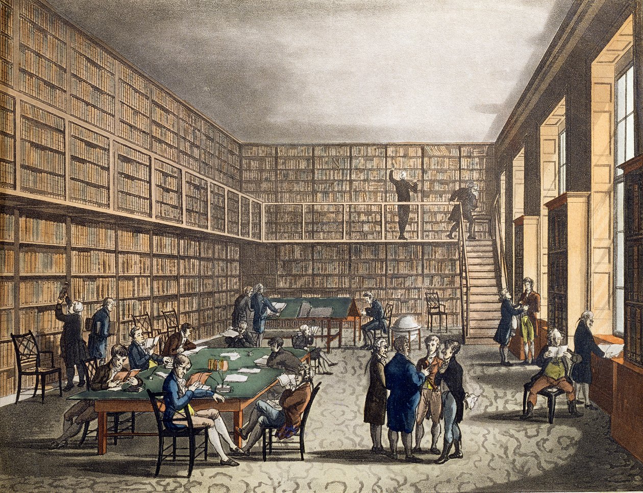 Biblioteka przy Instytucie Królewskim, ul. Albemarle, rycina Joseph Constantine (fl.1780-1812) Stadler, 1809 autorstwa Pugin and Rowlandson
