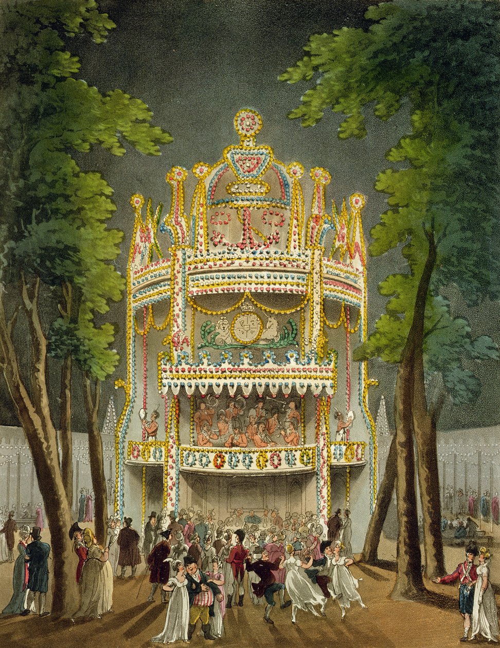 Ogrody Vauxhall, 1808 (akwatinta) autorstwa Pugin and Rowlandson