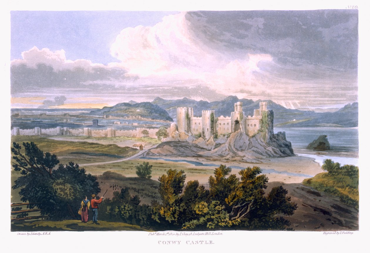 Zamek Conwy, 1820 (kolor grawerowany) autorstwa T. Gandy