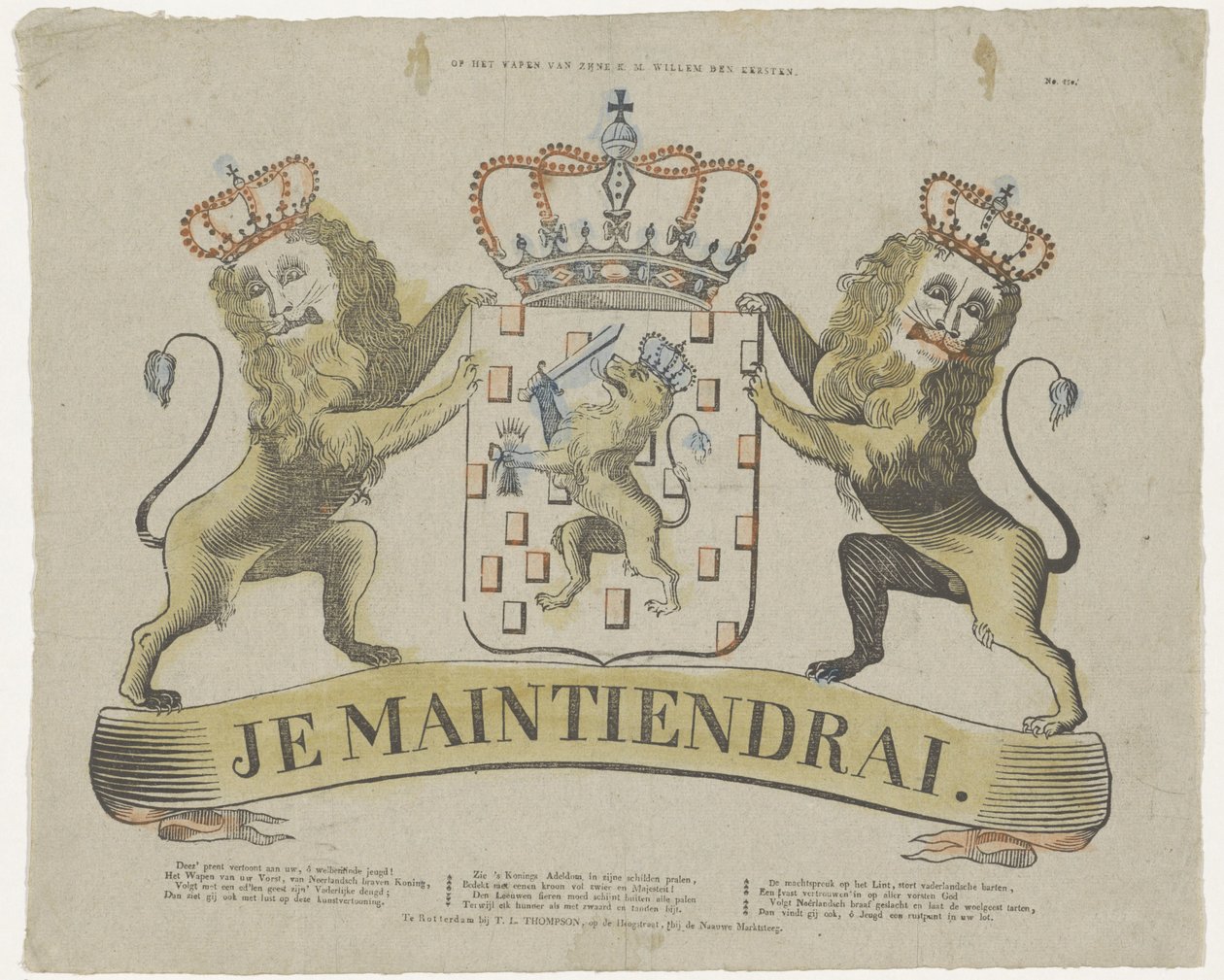 Na herbie jego K.M. Willem den Eersteen (tytuł na obiekcie) autorstwa T.L. Thompson