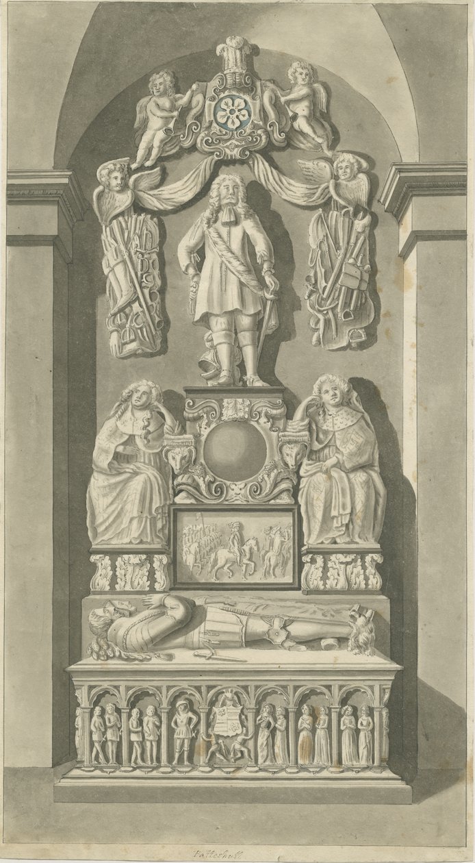 Wnętrze kościoła Patshull - grobowce Astley: rysunek w sepii, nd [koniec XVIII w.] (druk) autorstwa T Carter