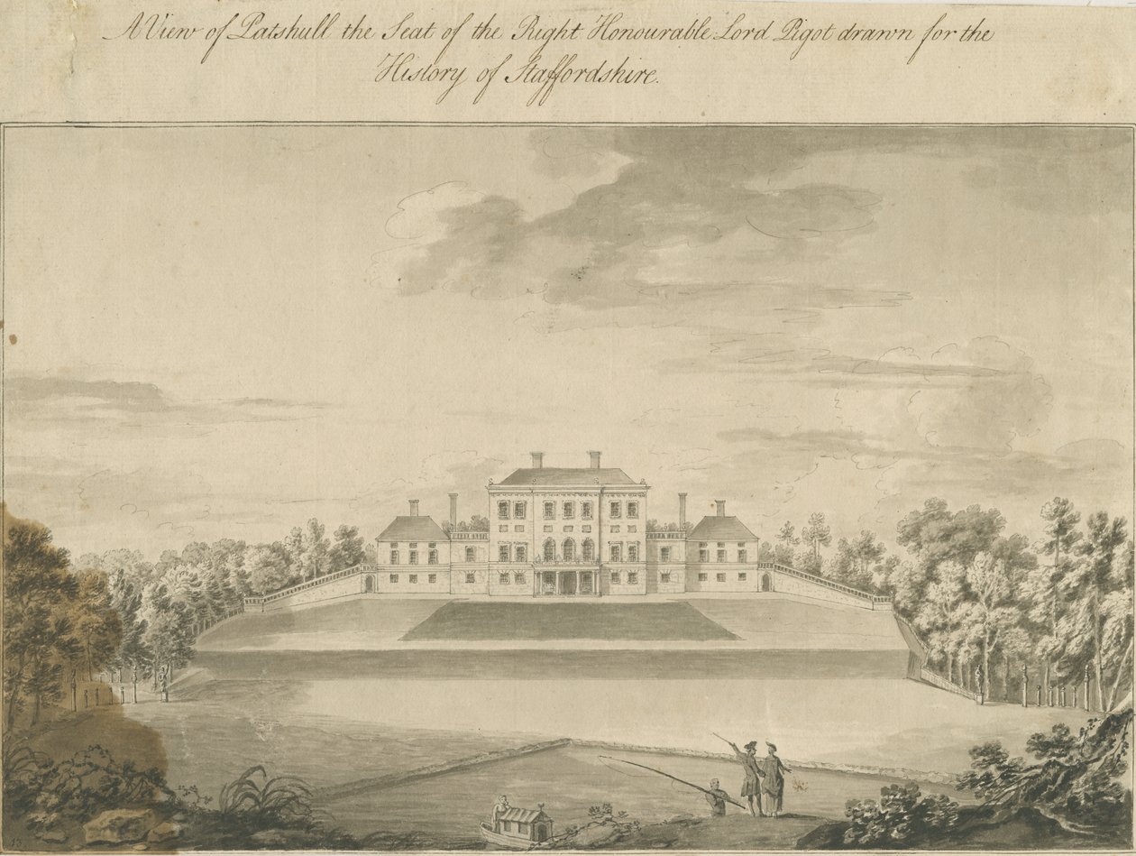 Patshull House: rysunek rozmyty w sepii, bd [koniec XVIII w.] autorstwa T Carter