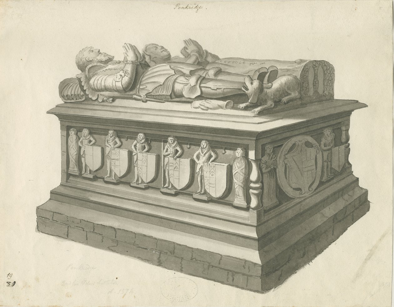 Penkridge Church - Grób [Sir Edward Littleton]: rysunek w sepii, nd [koniec XVIII w.] (rysunek) autorstwa T Carter