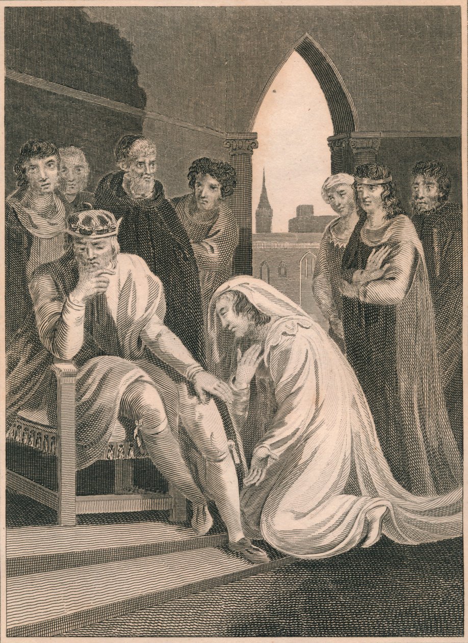 Królowa Ryszarda II, wstawiająca się za życiem Simona Burleya, 1388, 1864 autorstwa T. Cook