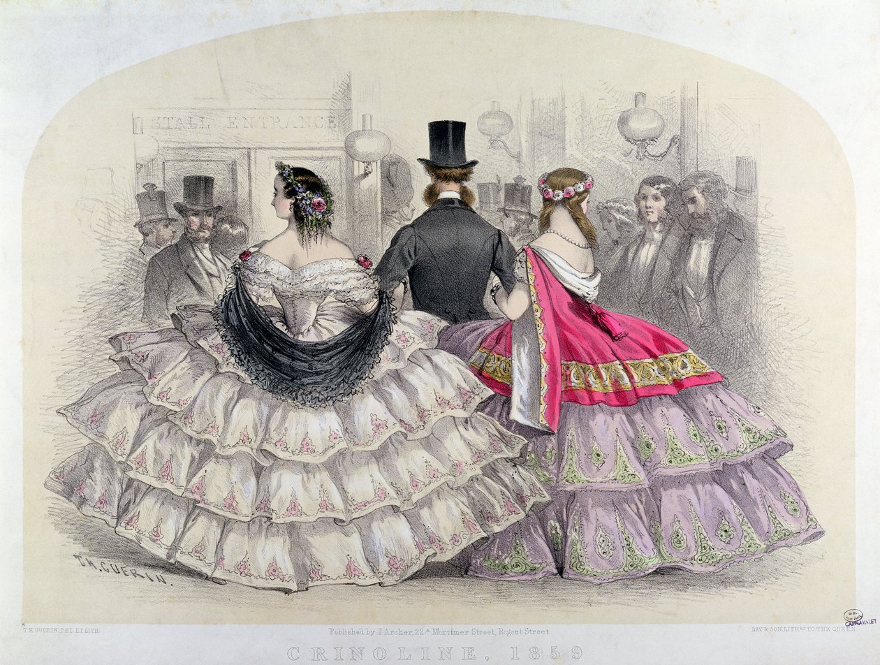 Panie noszące krynoliny w Królewskiej Operze Włoskiej, Covent Garden, 1859 (rycina kolorowa) autorstwa T. H. Guerin