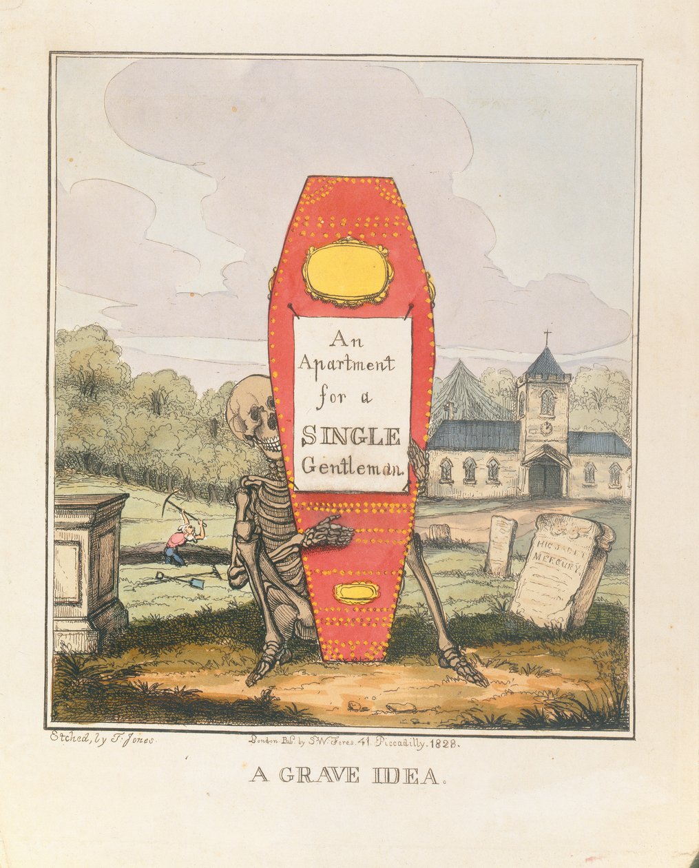 Poważny pomysł: mieszkanie dla samotnego dżentelmena, wyd. 1828 (kolor grawerowany) autorstwa T. Hampson Jones