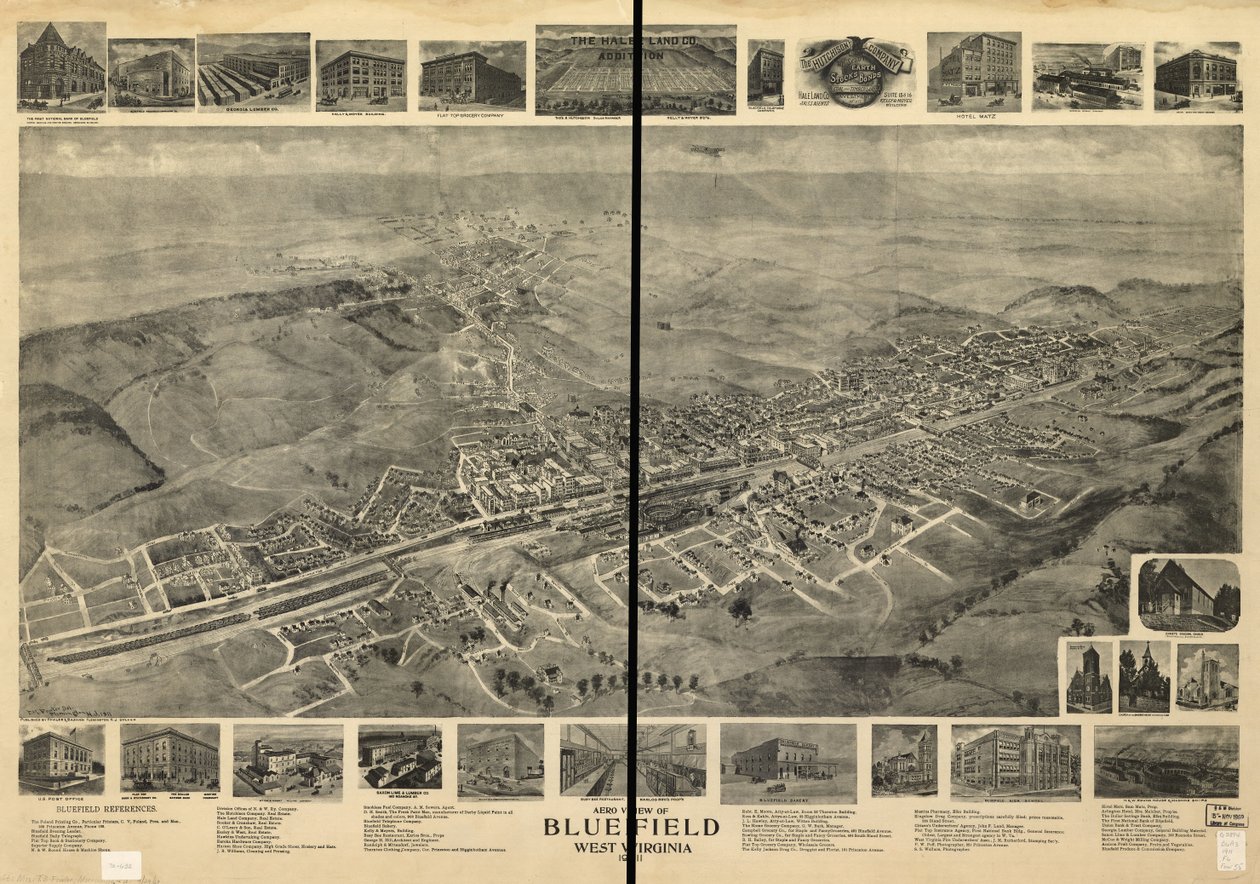 Widok Aero Bluefield, Wirginia Zachodnia 1911 autorstwa T. M. Fowler