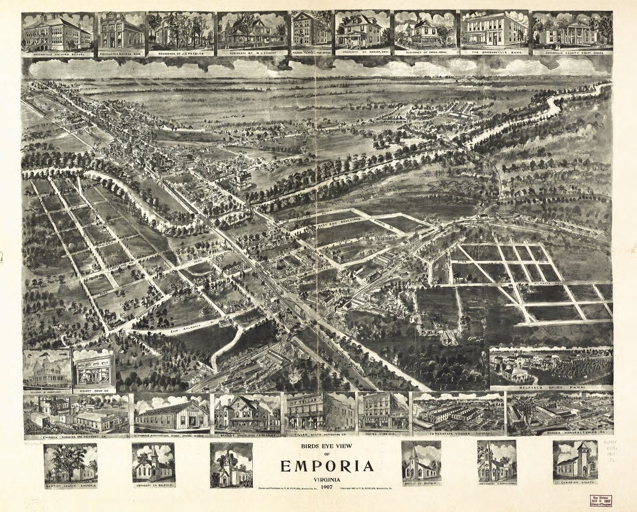 Widok z lotu ptaka na Emporię, Wirginia 1907. autorstwa T. M. Fowler