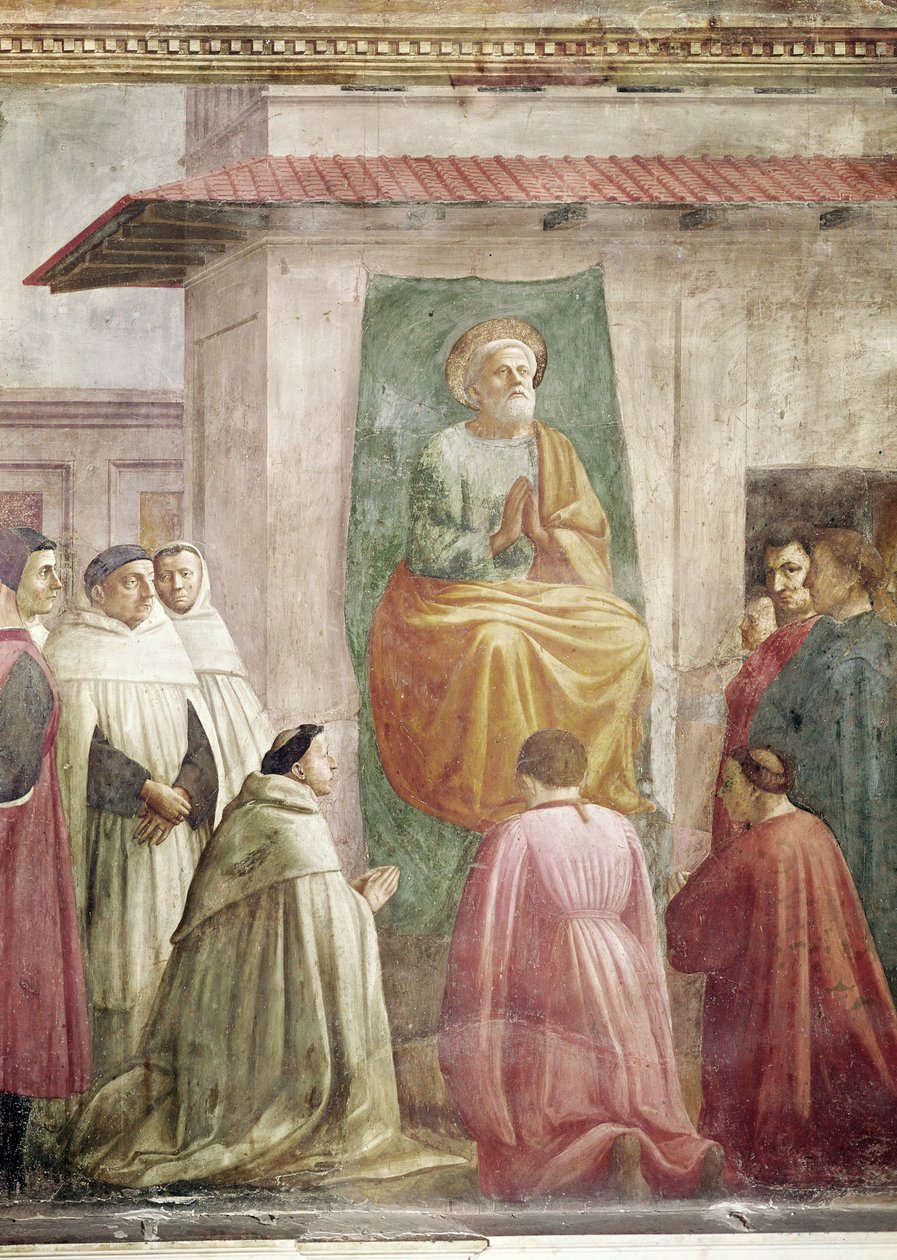Św. Piotr na tronie, z Wskrzeszenia Syna Teofila i Św. autorstwa Tommaso Masaccio