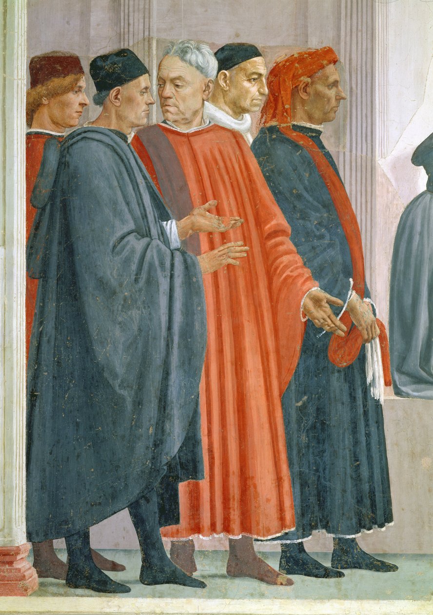 Wskrzeszenie syna Teofila, króla Antiochii, szczegół dostojników na dworze króla Antiochii, fresk ok. 1480 zob. także 63302 autorstwa Tommaso Masaccio