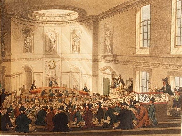 Dom Indii, Sala Sprzedaży, wyd. przez Ackermanna autorstwa T. and Pugin A.C. Rowlandson