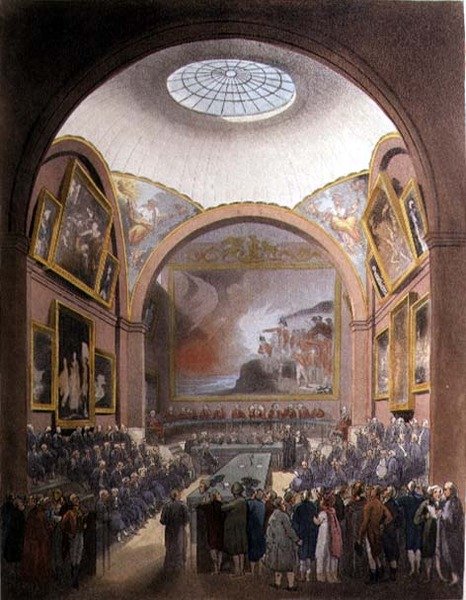 The Common Council Chamber, Guildhall, z „Mikrokosmosu Londynu”, grawerowane przez J. Blacka (fl.1791-1831) wyd. Rudolph Ackermann (1764-1834) 1808 (akwatinta) autorstwa T. and Pugin A.C. Rowlandson