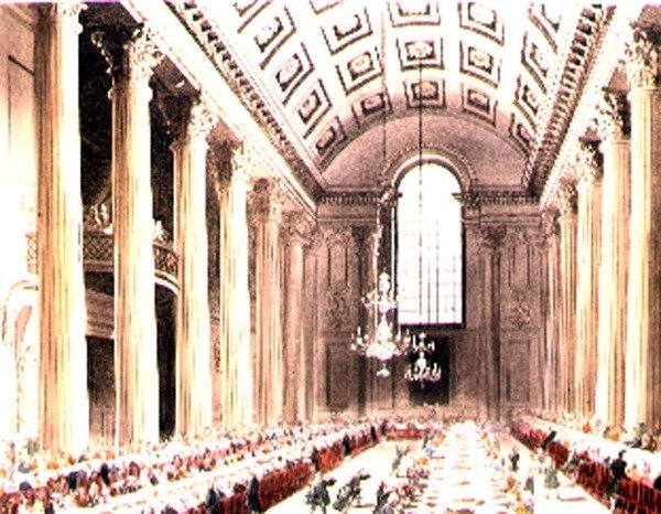Sala Egipska, Mansion House, z „Mikrokosmosu Londynu” Ackermanna autorstwa T. and Pugin A.C. Rowlandson
