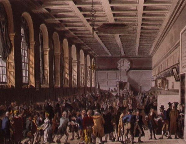 Custom House, długi pokój z „Mikrokosmosu Londynu” Ackermanna autorstwa T. and Pugin A.C. Rowlandson