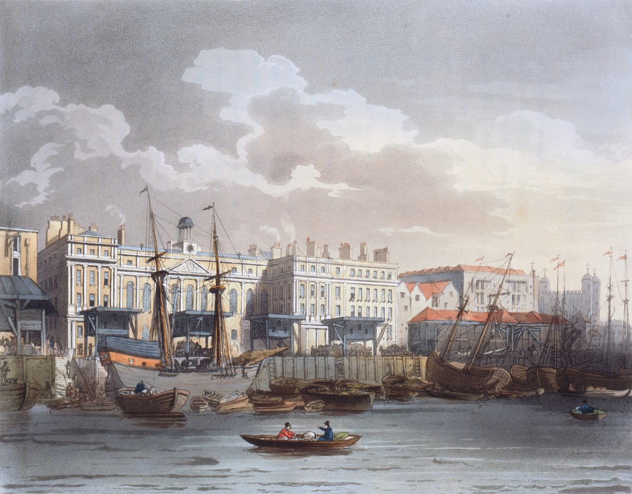 Custom House z Tamizy, z „Mikrokosmosu Londynu” Ackermanna, grawerowane przez Johna Blucka (fl.1791-1819) autorstwa T. and Pugin A.C. (after) Rowlandson
