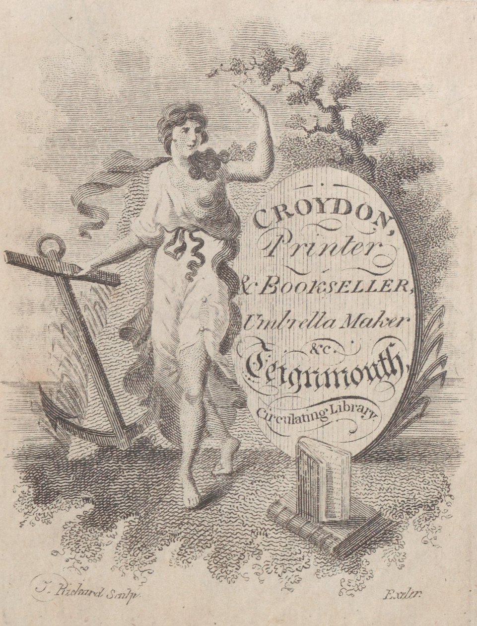 Karta handlowa Croydona, drukarza, księgarza i wytwórcy parasoli, XIX w., XIX w. autorstwa T. Rickard