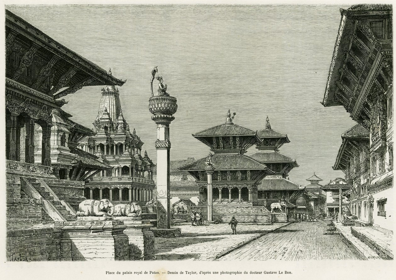 Miejsce Pałacu Królewskiego w Patan (obecnie Lalitpur). Grawer Taylora ilustrujący opowiadanie „Podróż do Nepalu” dr. Gustave