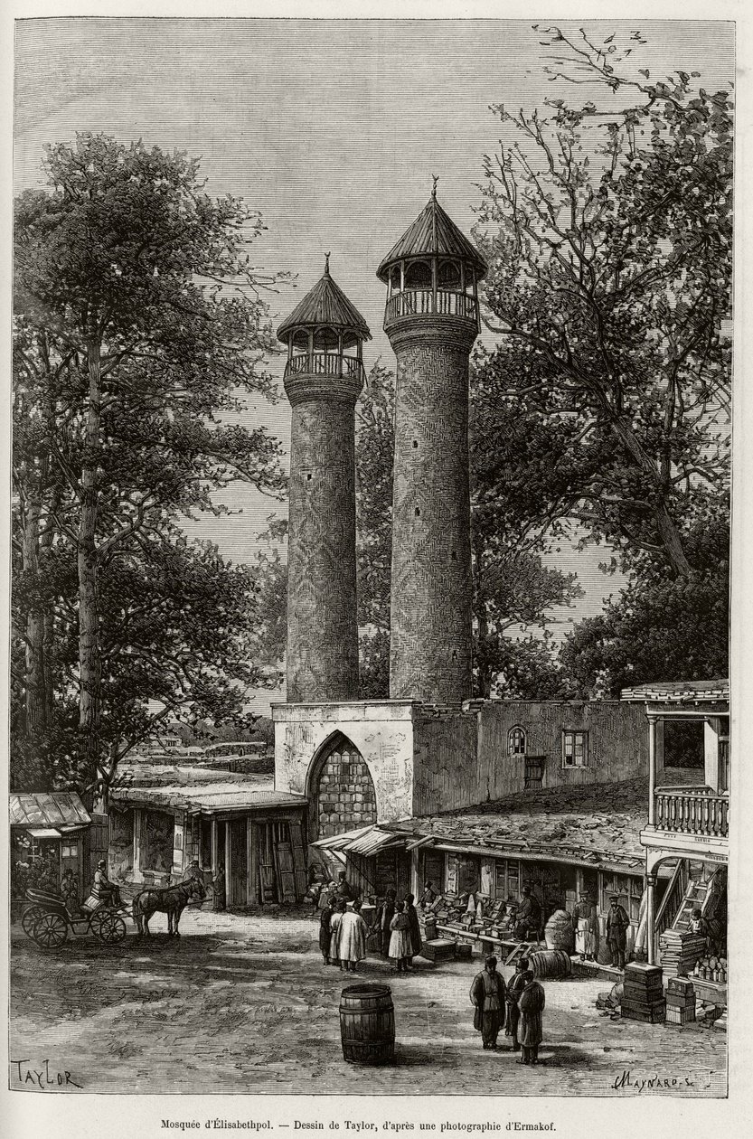 Meczet Elisabethpol (lub Gandja lub Kirovabad, Azerbejdżan). Grawer Taylora, ilustrujący historię „A travers l