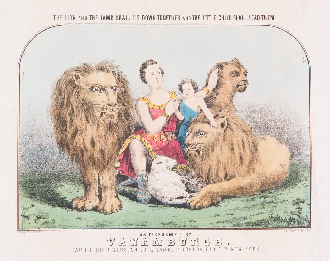 Lew i baranek będą leżeć razem i małe dziecko ich poprowadzi, ok. 1840 (akwarela na papierze) autorstwa T. W. Strong