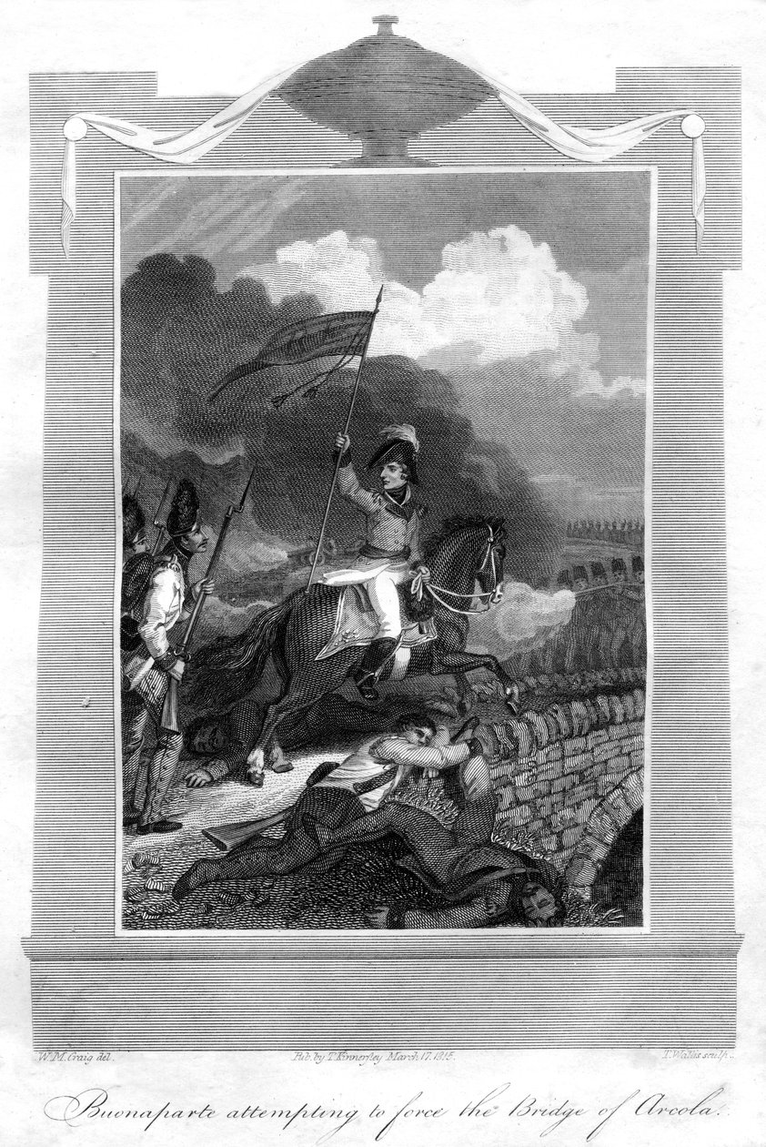 Napoleon Bonaparte próbujący sforsować most Arcola, 1816. autorstwa T. Wallis