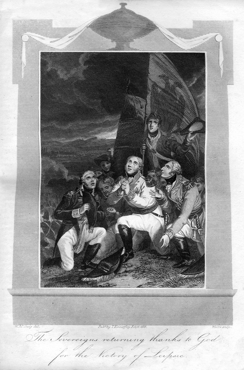 Władcy powracający dzięki Bogu za zwycięstwo Lipska, 1816 r. autorstwa T. Wallis