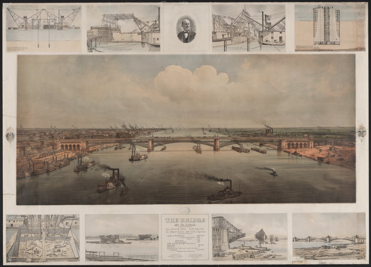 Most w St Louis, c.1874 (chromolitografia) autorstwa T. Welcker