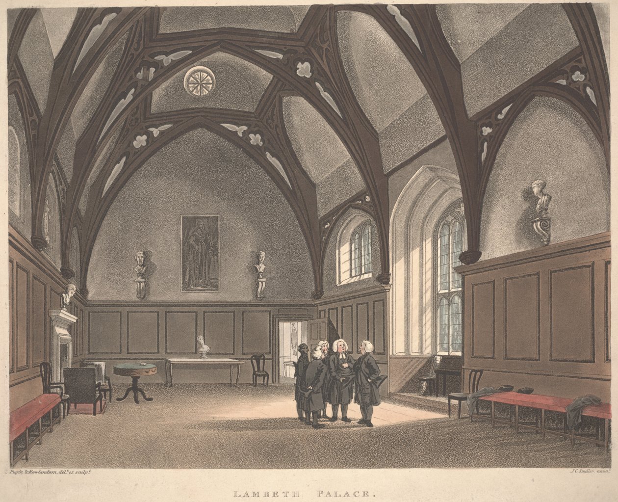 Pałac Lambeth, rytowany przez Josepha Constantine Stadlera (fl.1780-1812), wydany 1808 (kolorowa akwatinta) autorstwa T. and Pugin A.C. Rowlandson