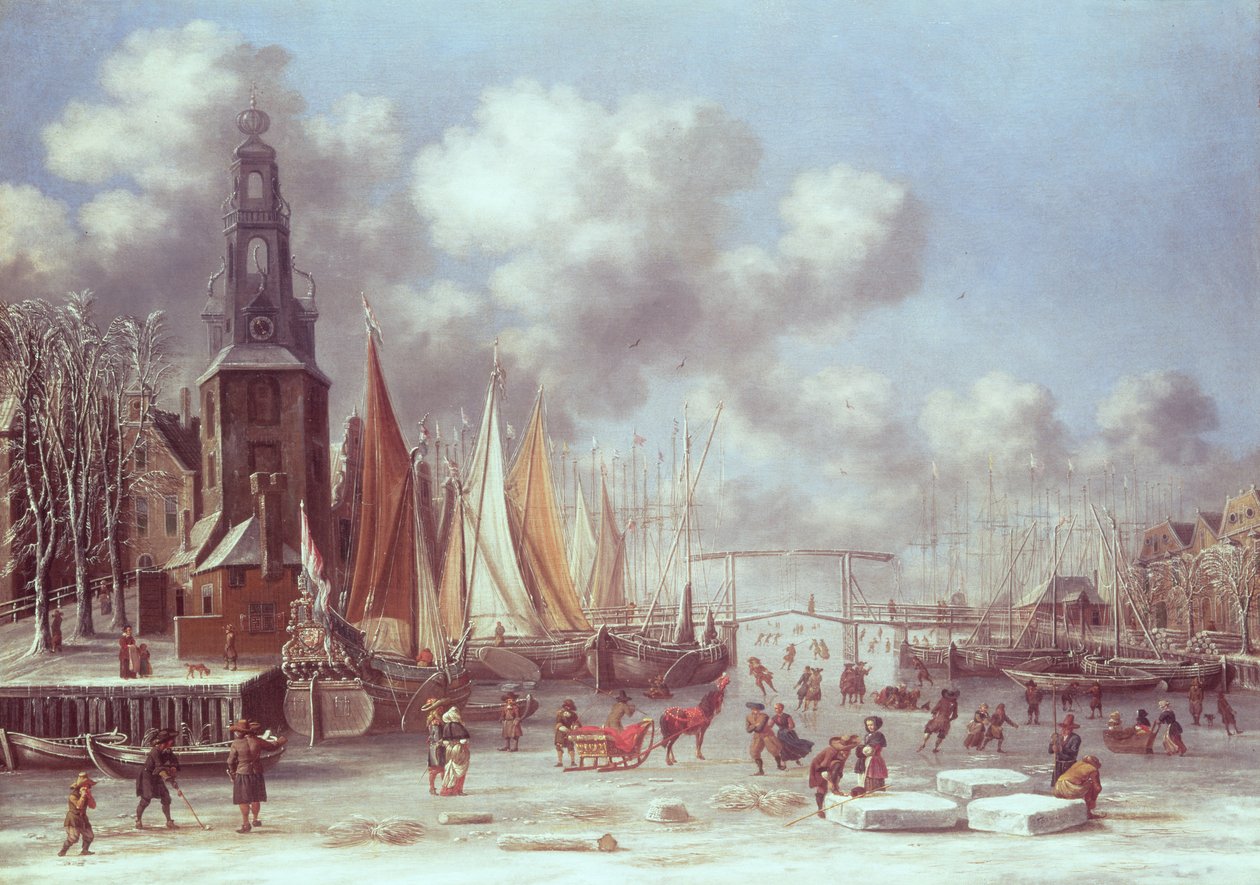 Zimowa scena w Amsterdamie autorstwa T. and Storck, A. Heeremans