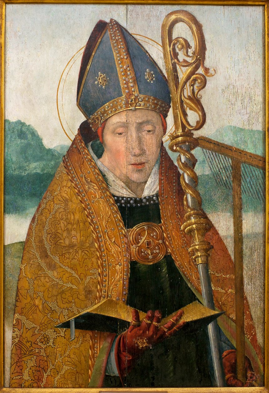Św. Błażej - Obraz z warsztatu brata Carlosa (malarza flamandzkiego działającego w latach 1517-1544), olej na drewnie, ok. 1530 (św. Błażej, z warsztatu brata Carlosa (działającego w latach 1517-1544), olej na desce, ok. 1530 ) - Musee d