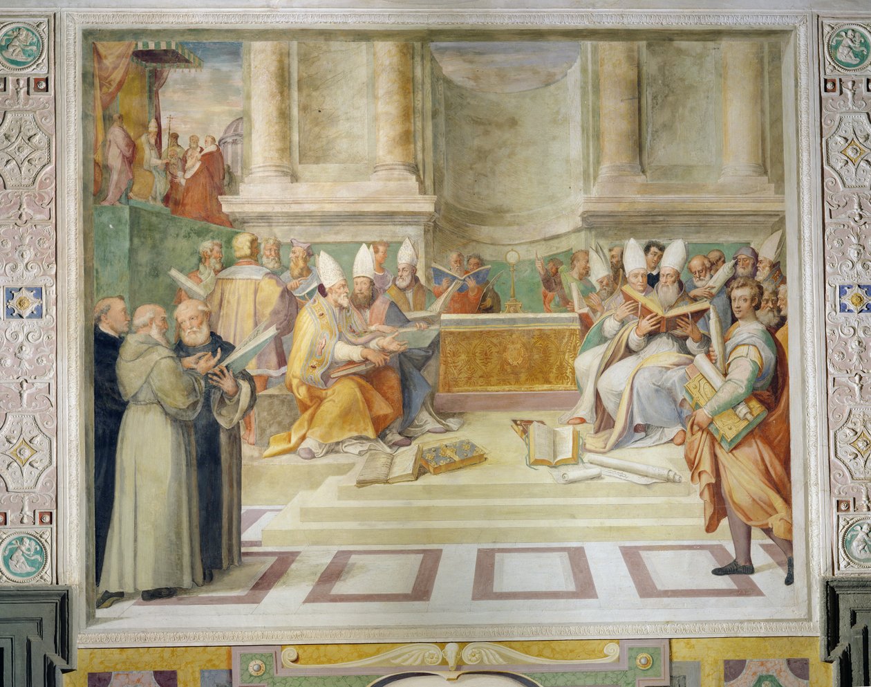 Proklamacja Soboru Trydenckiego w 1546 r. o zreformowaniu dyscypliny chrześcijańskiej w Sali Rady autorstwa Federico Zuccaro