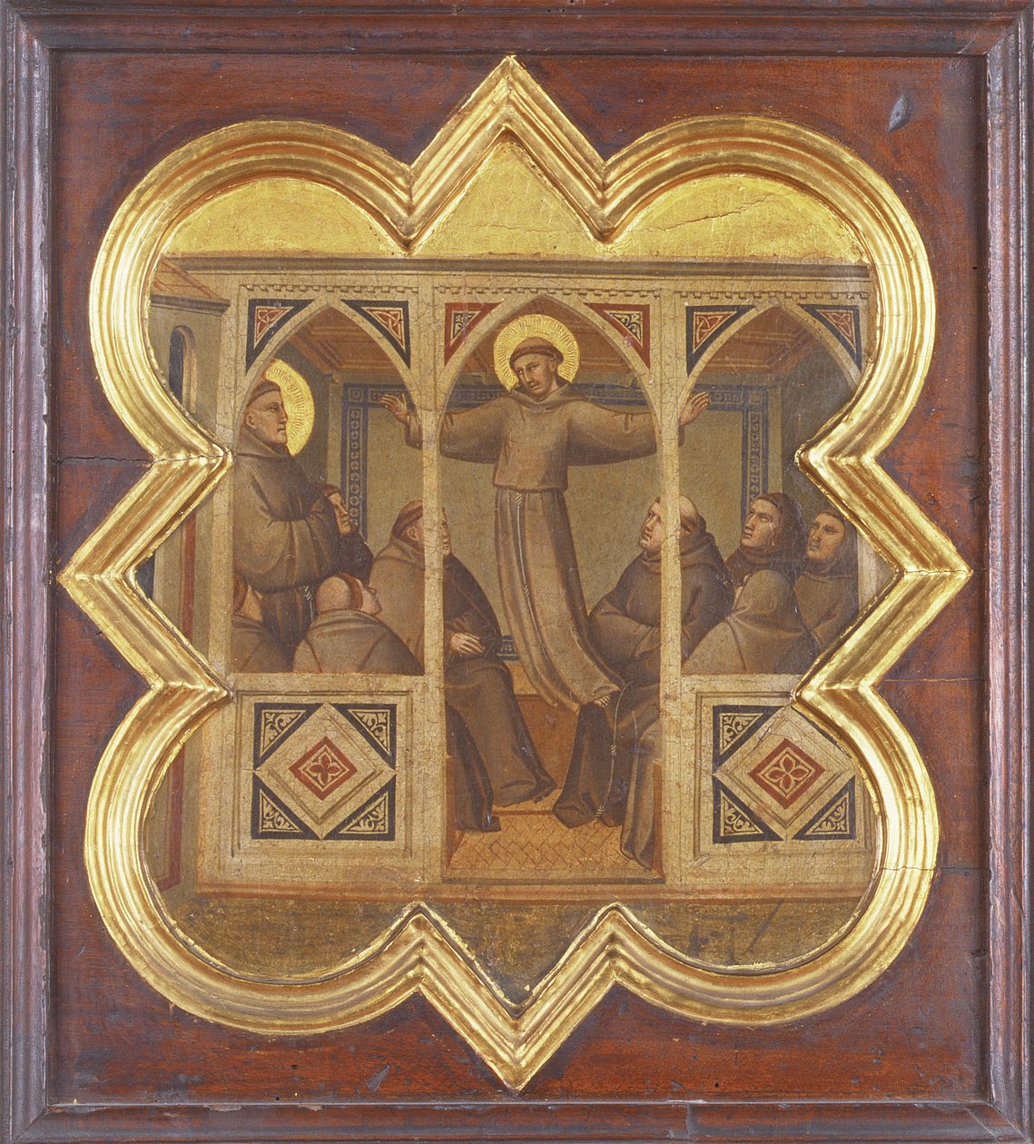 Objawienie się św. Franciszka swoim uczniom (tempera na panelu) autorstwa Taddeo Gaddi
