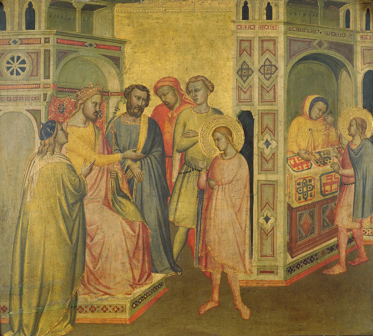 Św. Eligiusz przed królem Klotarem, ok. 1365 autorstwa Taddeo Gaddi
