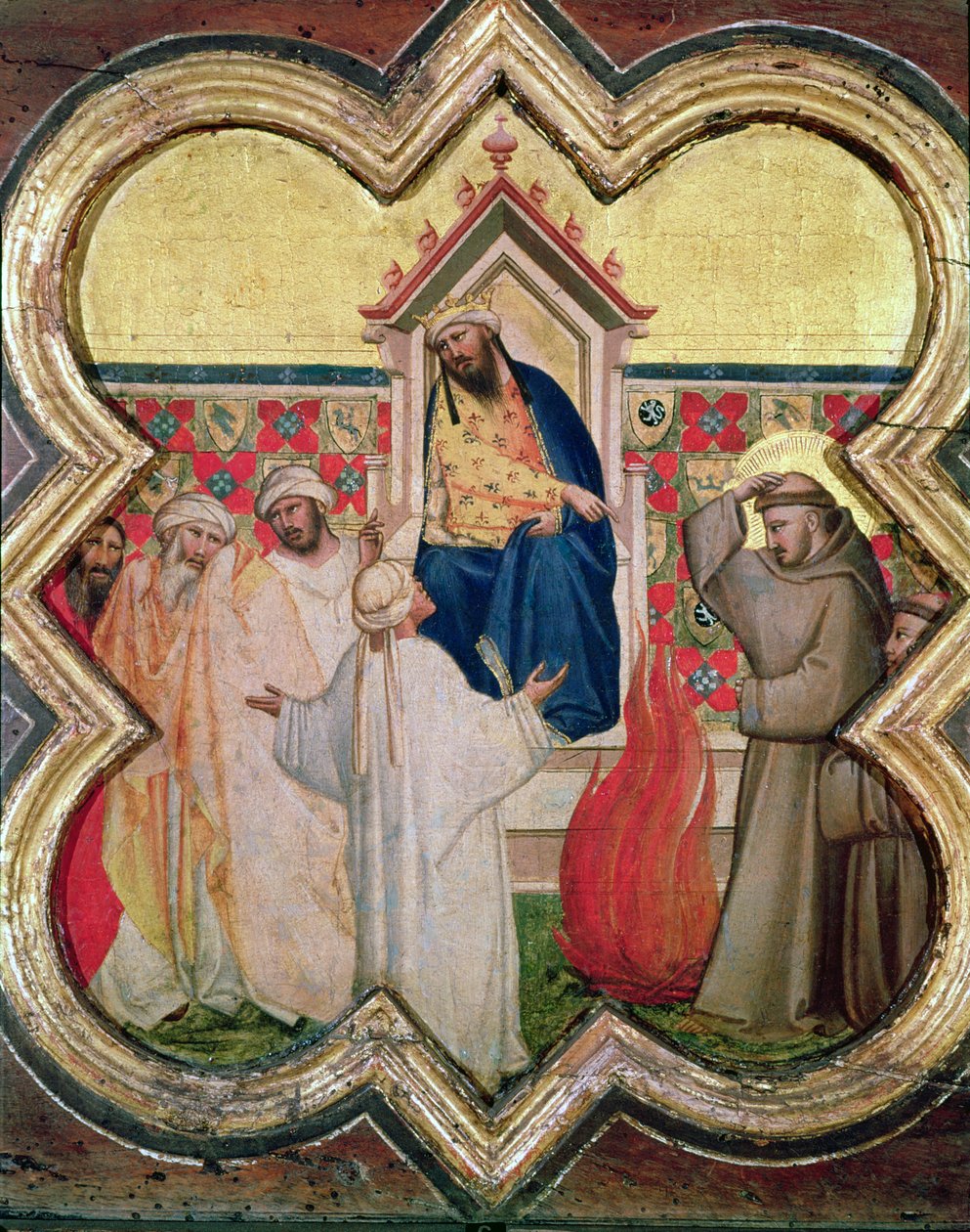 Próba ognia, św. Franciszek oferuje przejście przez ogień, aby nawrócić sułtana Egiptu w 1219 roku, autorstwa Taddeo Gaddi