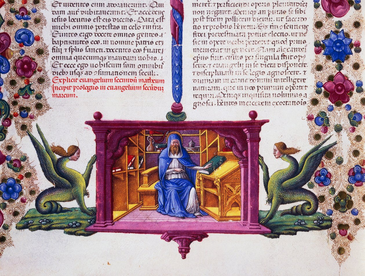 Fryz graniczny u dołu strony ze św. Mateuszem Ewangelistą, tom II f 148, v, Biblia Borso d