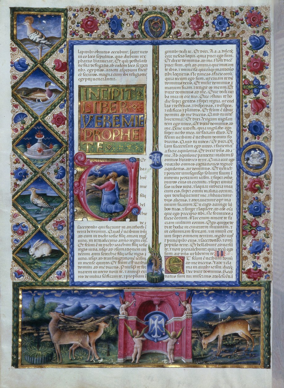 Incipit księgi Jeremiasza przedstawiający proroka w lettrynie, z Biblii Borso d