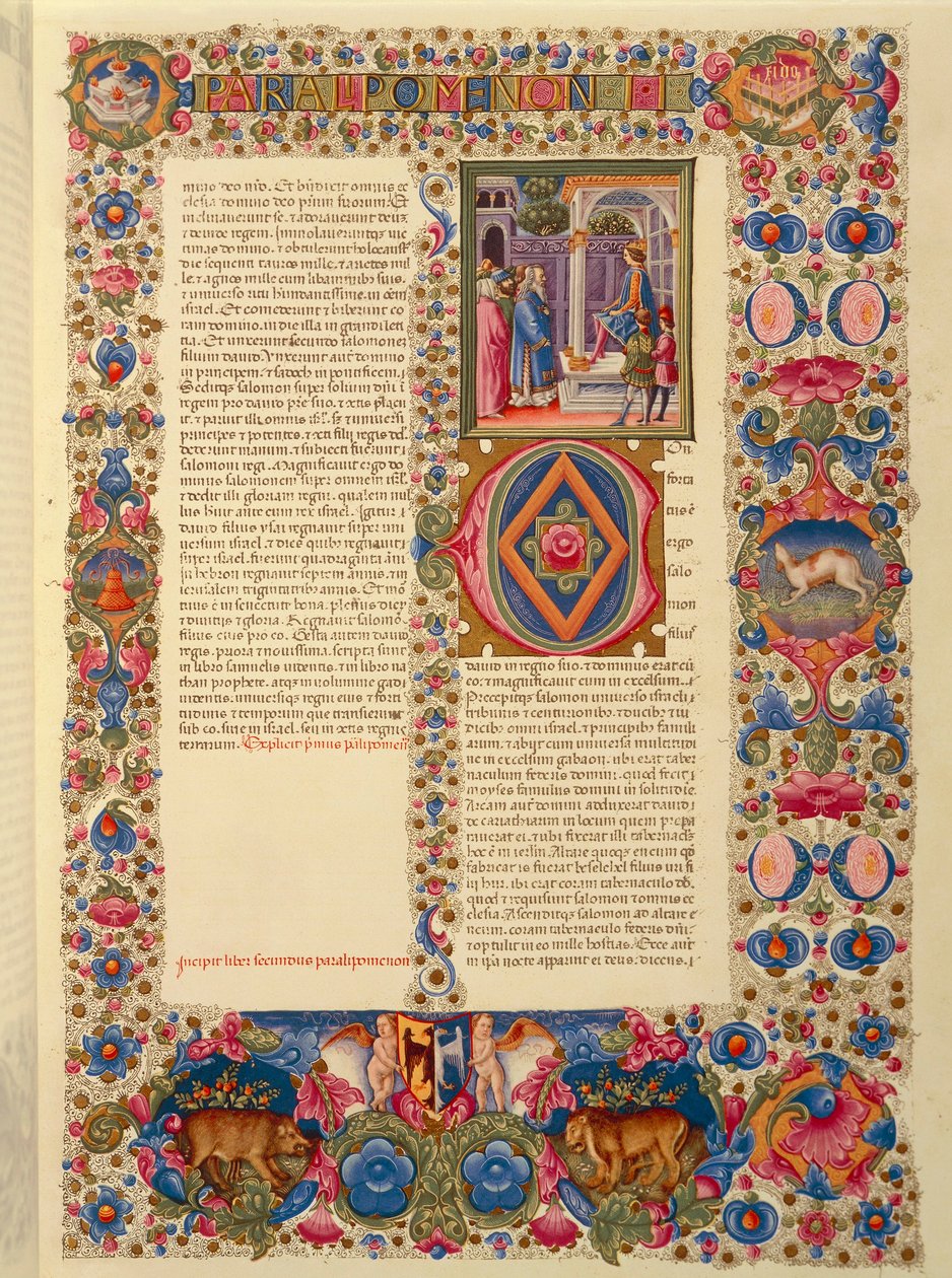 Włochy, Incipit drugiej Księgi Kronik lub miniatura Paralipomenon II z łacińskiej Biblii Borso d