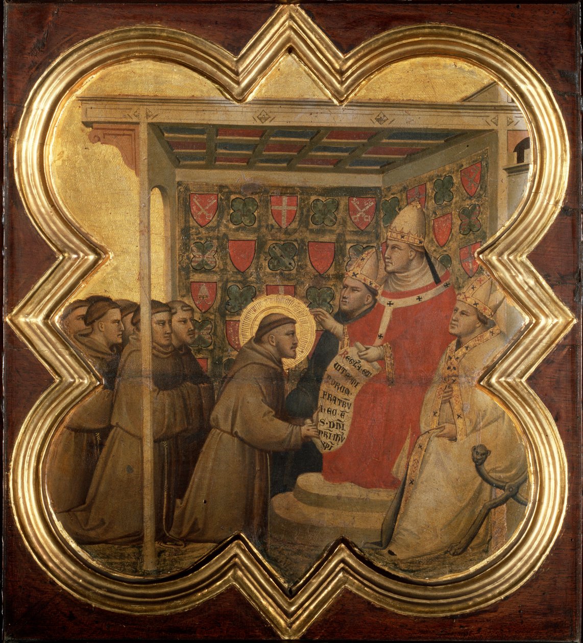 Życie św. Franciszka z Asyżu: Innocenty III potwierdza panowanie franciszkańskie w 1210 r. - tempera na drewnie autorstwa Taddeo Gaddi