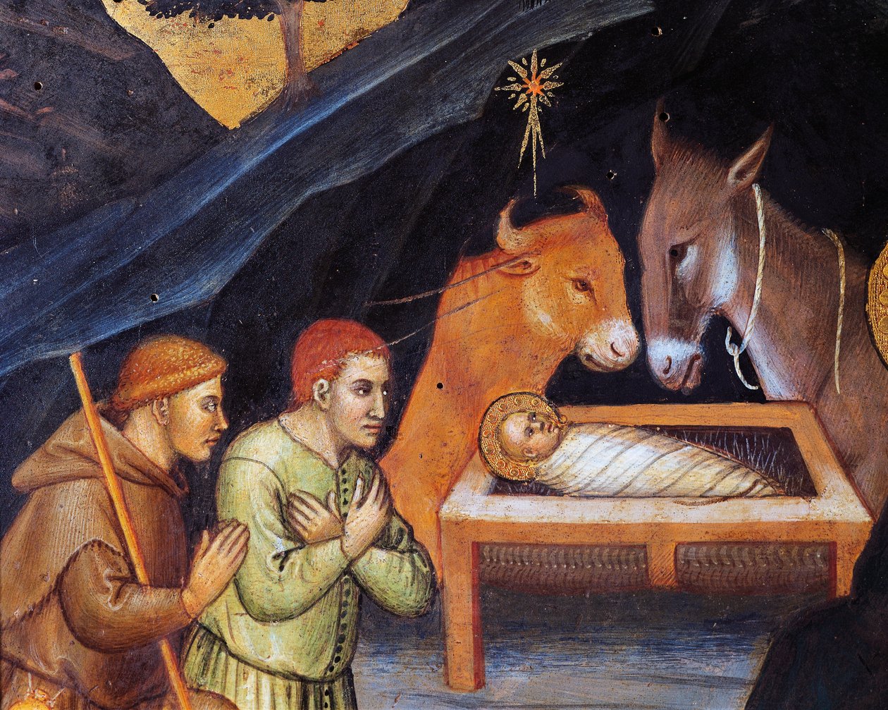 Pokłon Trzech Króli, Taddeo di Bartolo (ok. 1362-ok. 1422), tempera na desce, 38x57 cm, detal autorstwa Taddeo di Bartolo
