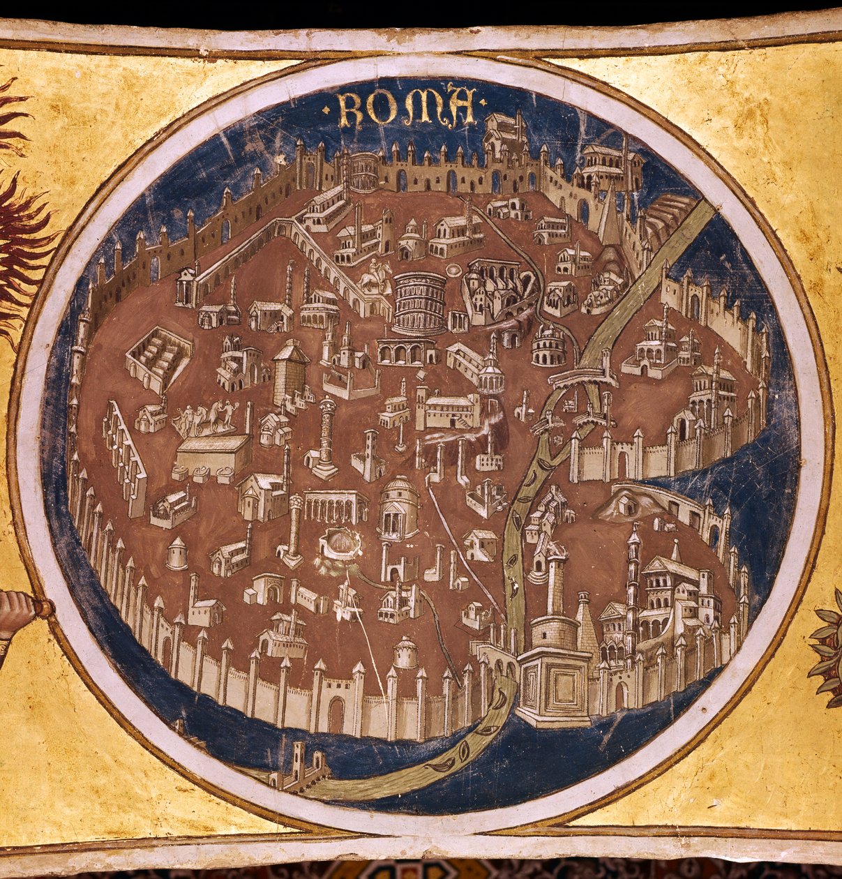 Mapa perspektywiczna Rzymu z zabytkami starożytności, 1414 autorstwa Taddeo di Bartolo