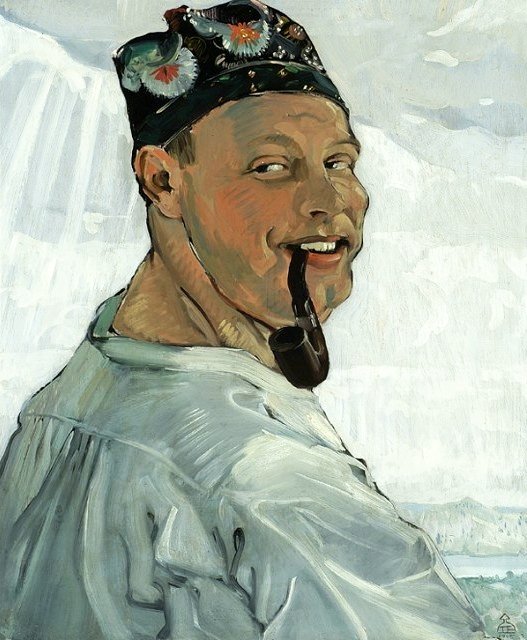 Autoportret z fajką. autorstwa Tadeusz Pruszkowski