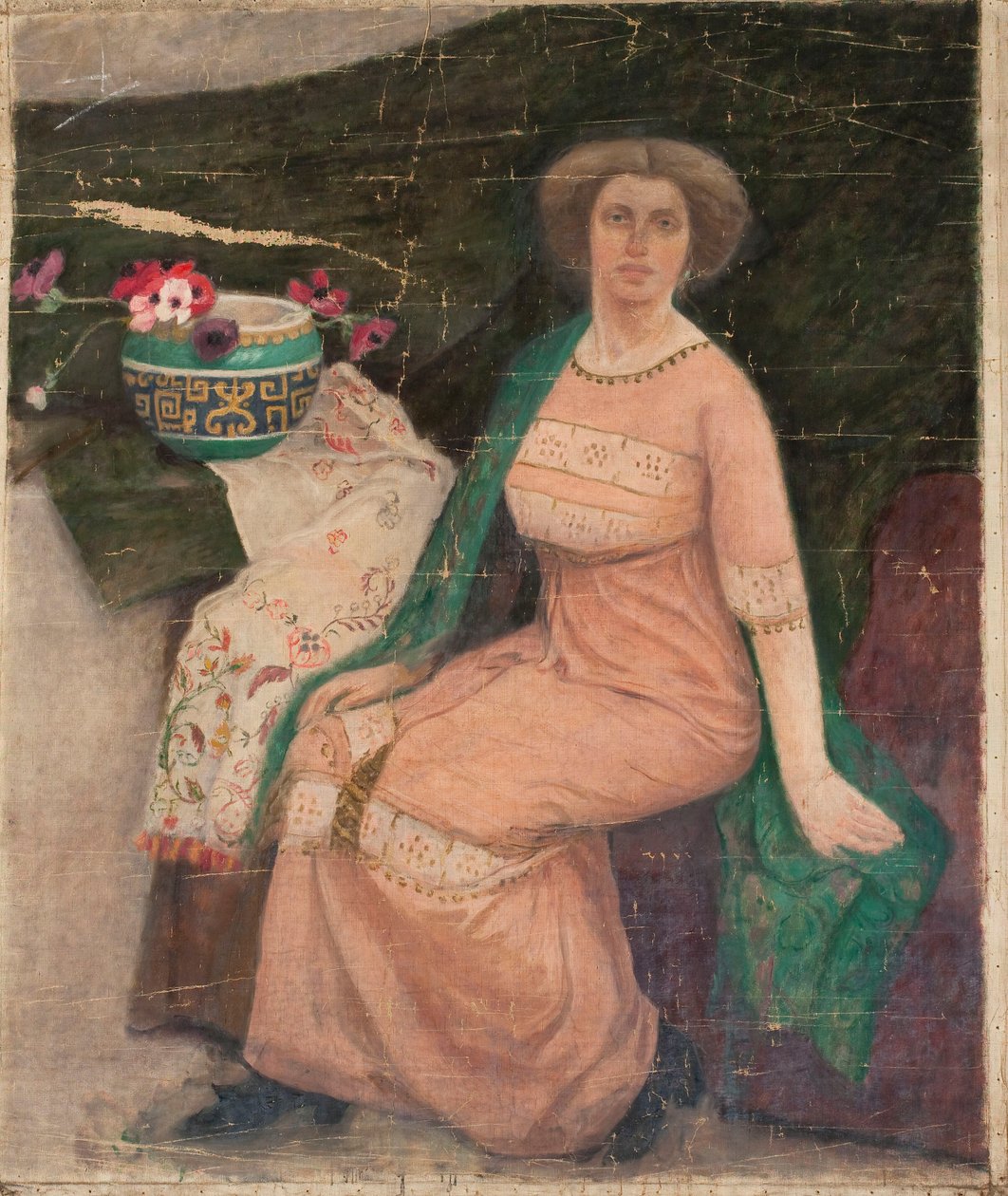 Portret damy w różowej sukni (Wanda Popławska) autorstwa Tadeusz Makowski
