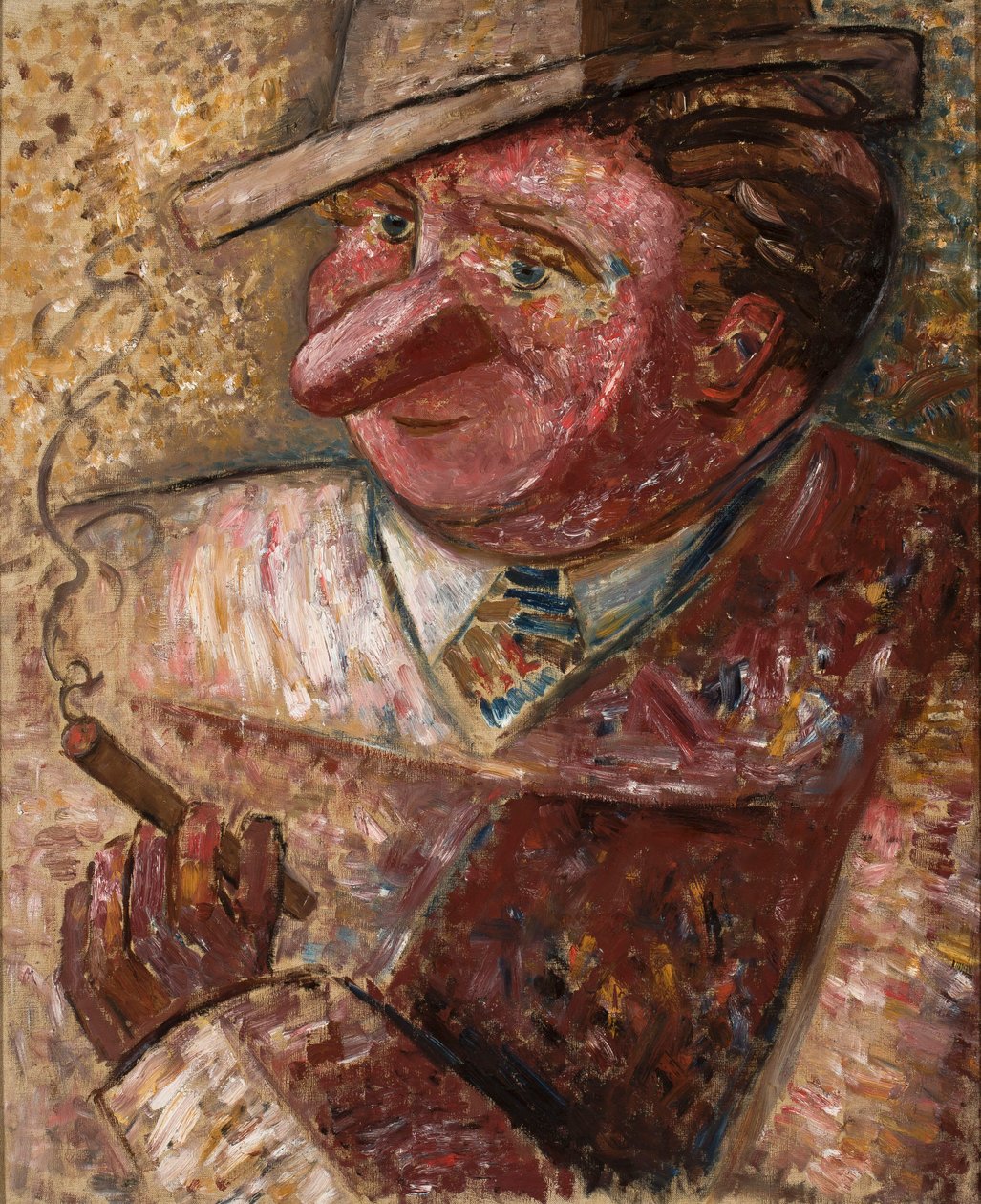 Portret mężczyzny w kapeluszu z cygarem autorstwa Tadeusz Makowski