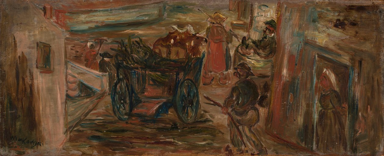 Scena rodzajowa z wozem autorstwa Tadeusz Makowski