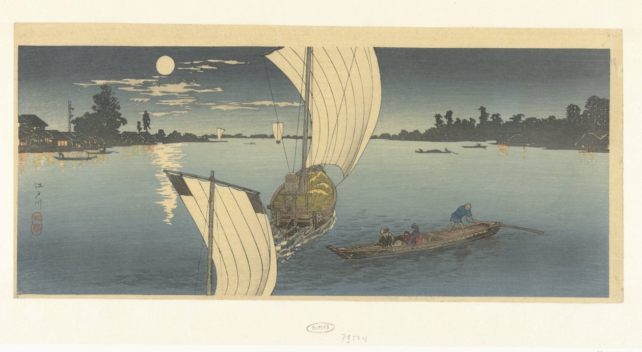 Scena wieczorna na rzece Edo Edogawa (tytuł na obiekcie) autorstwa Takahashi Hiroaki
