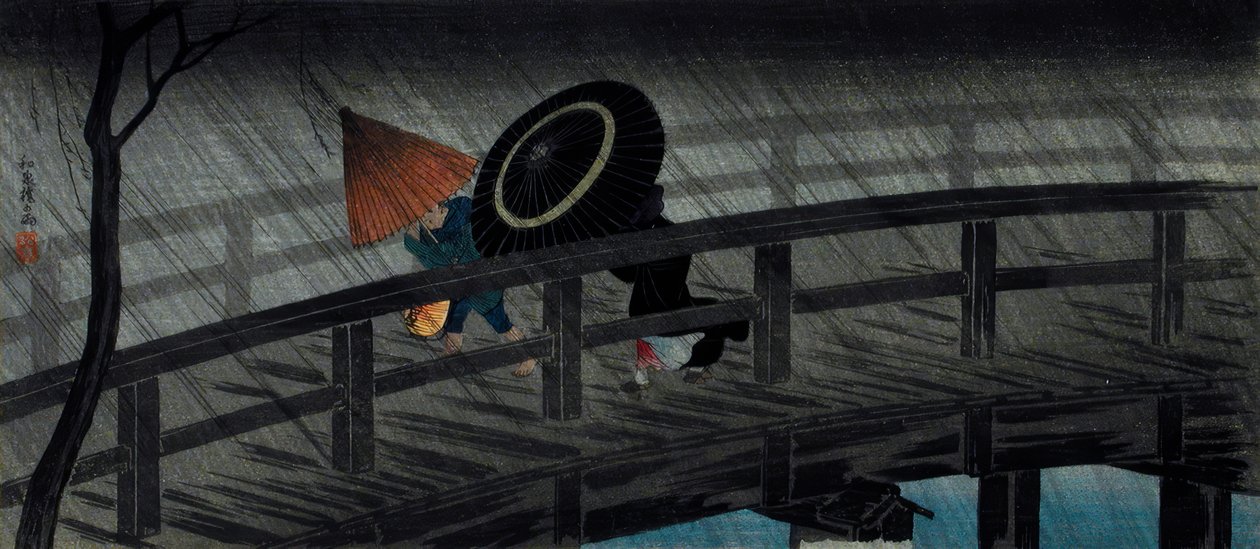 Deszcz na moście Izumi autorstwa Takahashi Hiroaki