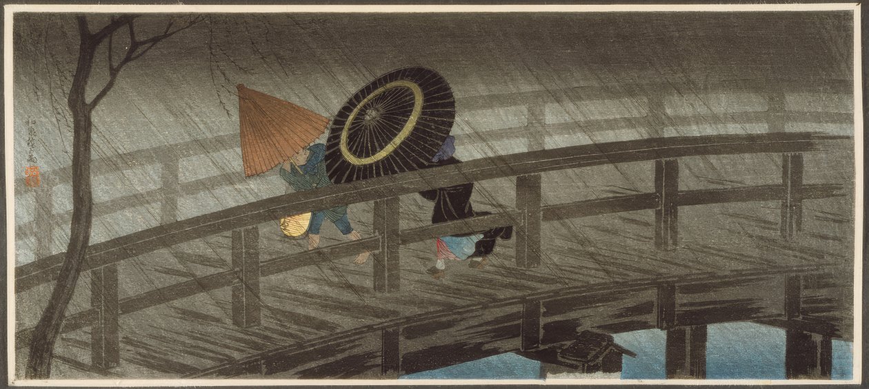 Deszcz na moście Izumi autorstwa Takahashi Hiroaki