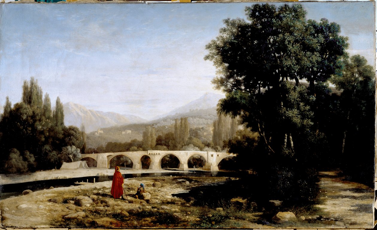 Dante i rzeka Entella lub przejście Ilustracja czyśćca w „La divina commedia” (Boska komedia) Dantego Alighieri (1265-1321) Obraz Tammara Luxoro (1824-1899) Około 1861 wym. 62x105 cm Geny, Civica Galleria d